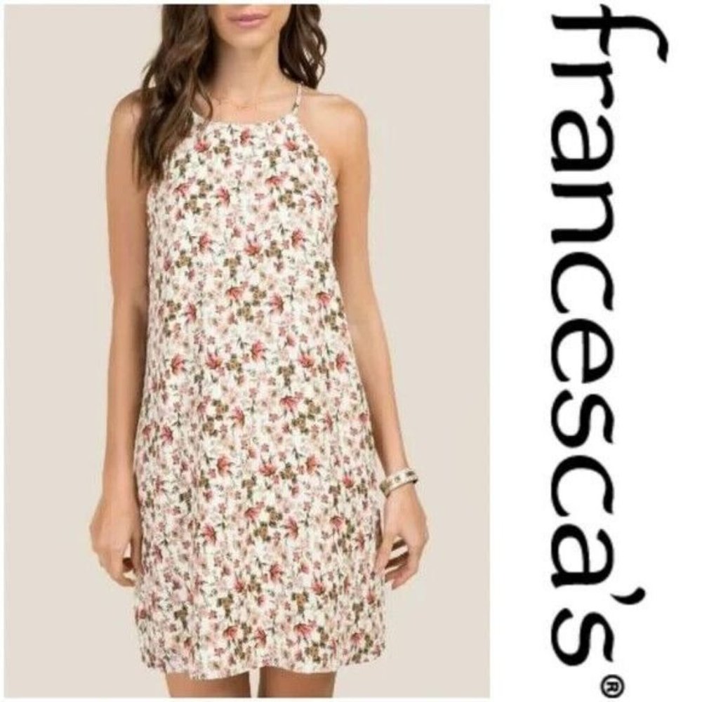 FRANCESCA'S Everly Womens Zoey Hi-Neck Vintage Floral Shift Dress M Chiffon Boho